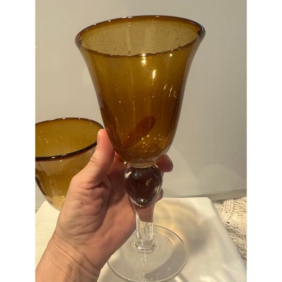 Artland Iris Amber Brown Gold Water Wine Goblet Glasses Hand Crafted 8” Set of 2 - Picture 7 of 8